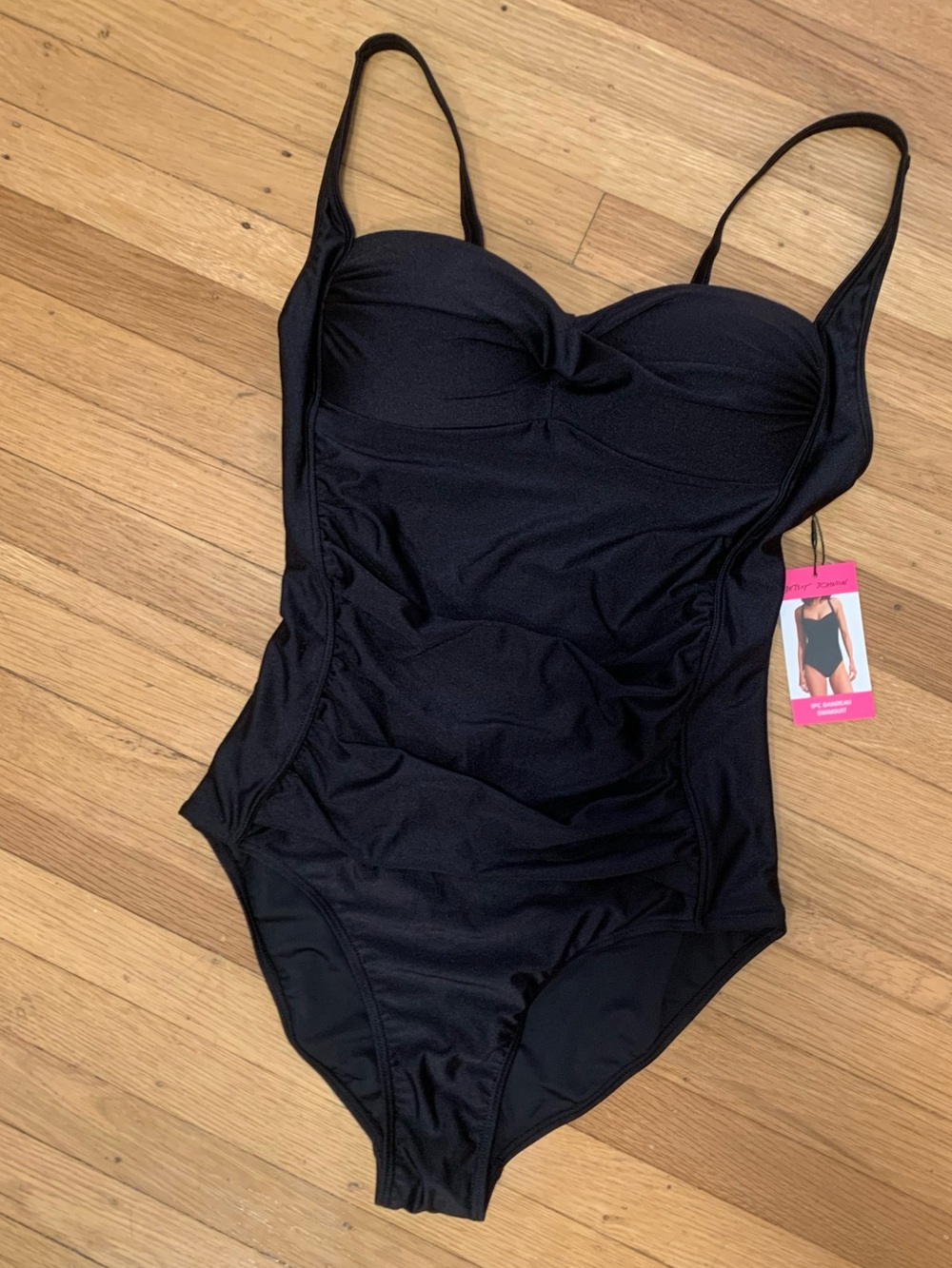NWT BETSEY JOHNSON BLACK 1-Piece Bandeau Style Swimsuit in Size L - Picture 5 of 13